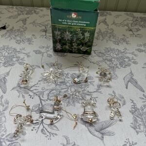 Vtg Kurt Adler Clear Glass 18kt Gold Christmas Tree Ornaments 8 Count Teddy Bell